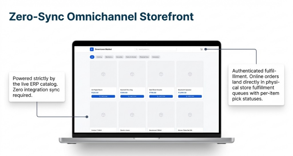 Zero-sync omnichannel storefront powered by the live ERP catalog.